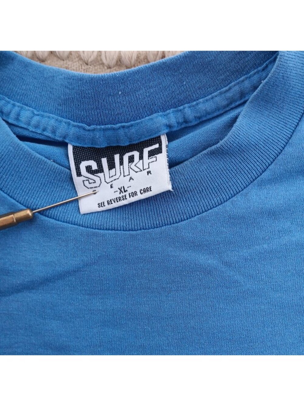 Vintage Single Stitch T-sihrt XL Boxy Surf Gear Blue Pocket 50/50 1990's